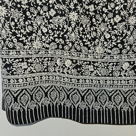 Talbots Petites 100% Silk Black White Floral Midi Skirt Size 10P Lined Side Slit - Picture 8 of 14